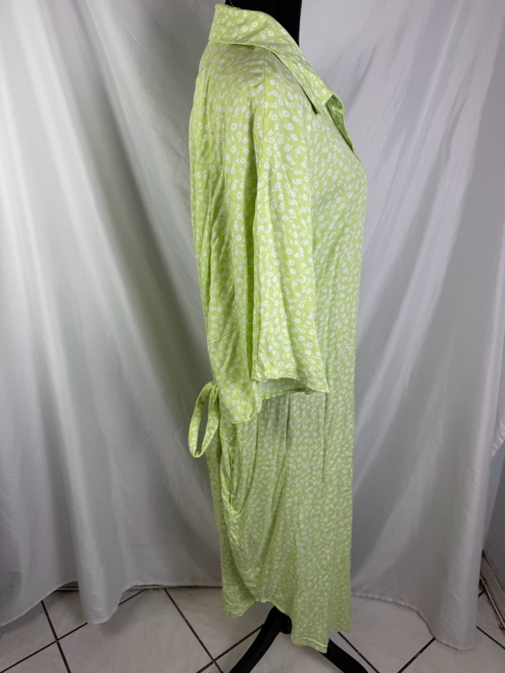 ASOS MONKI Lime Floral Button Mini Dress XXL Casual Belted Shirt Dress NWT - Picture 5 of 10